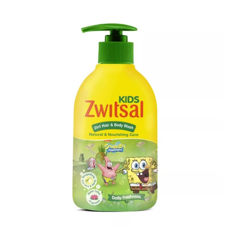 Zwitsal Kids 2 in 1  Hair &amp; Body Wash 280 ml / Zwitsal Spongebob Pink Hijau sabun shampoo anak 280ml