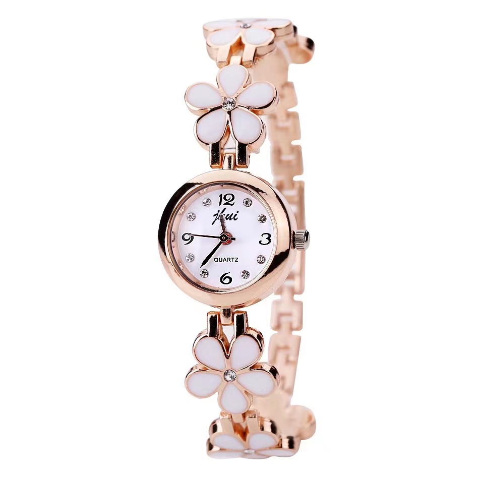 Jam Tangan Wanita Bunga Kecil Gaya Korea Fashion Trendy / Jam Tangan Gelang Wanita Bunga Kecil-51-7 Putih