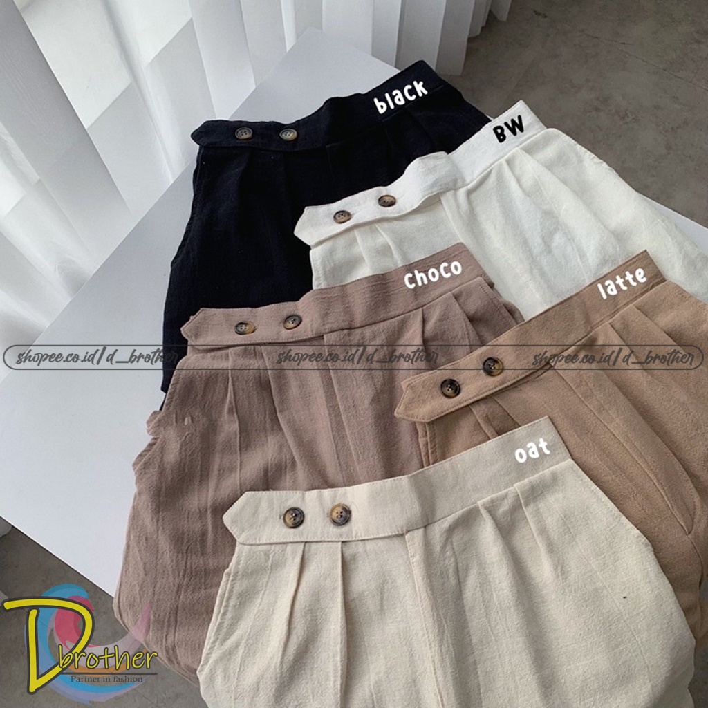 Celana Linen Highwaist VENYTA SIDE LINEN - Celana Linen Kancing 2 Samping