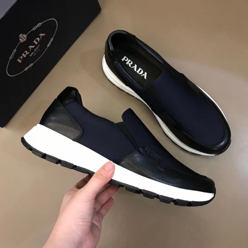 sepatu pria pr4da sneaker slip on mirror top men shoes run away biru