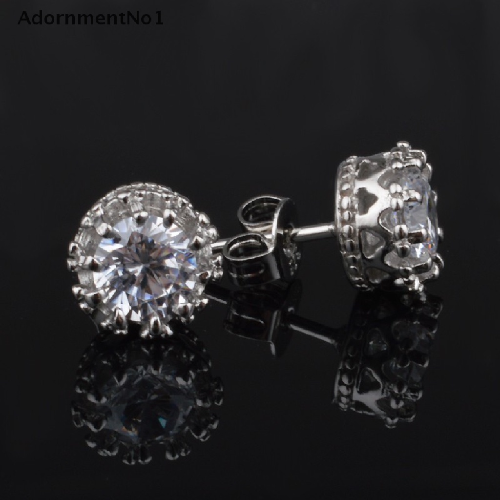 (AdornmentNo1) Anting Tusuk Lapis Silver Hias Cubic Zirconia Bulat 8MM Untuk Wanita