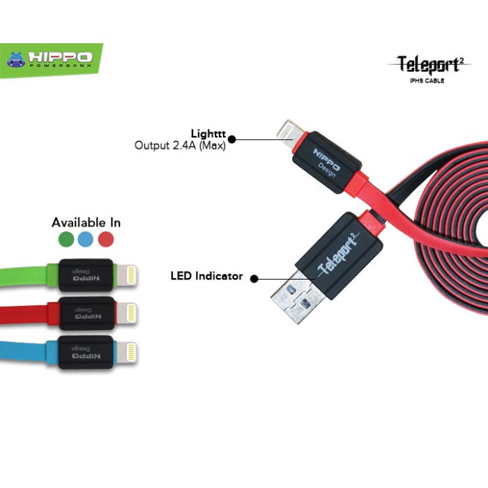 Hippo Kabel Data Teleport 2 USB to Lightning 2.4A Quick Charge 3.0 Fast Charging iPhone Data Cable