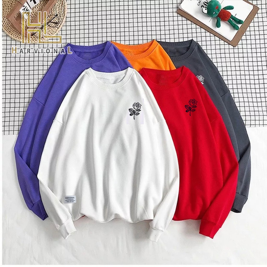 Parisdivarious Sweater Hoodie Sweatshirt Crewneck Bunga Mawar Bahan Fleece Size S - XXL (Pria &amp; Wanita)