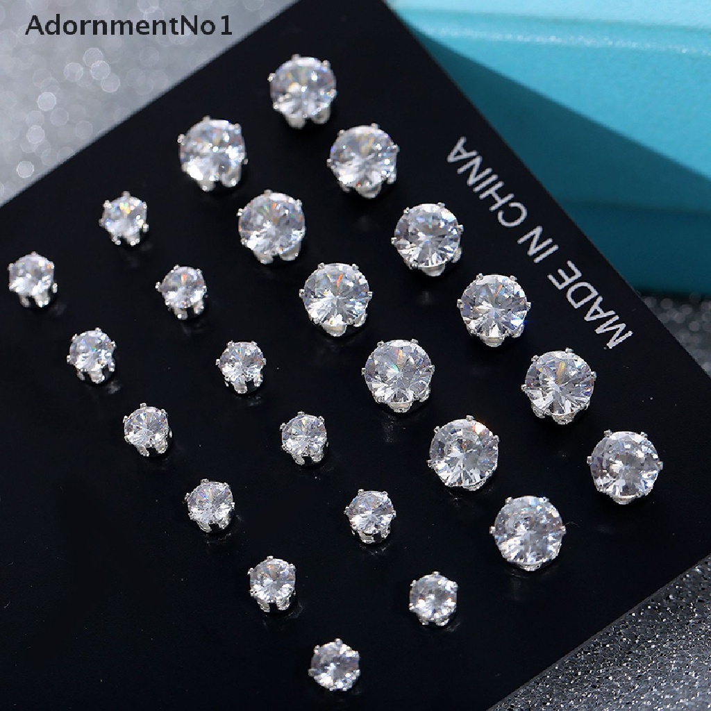 (AdornmentNo1) 12 Pasang / Set Anting Tusuk Kristal Berkilau Untuk Wanita