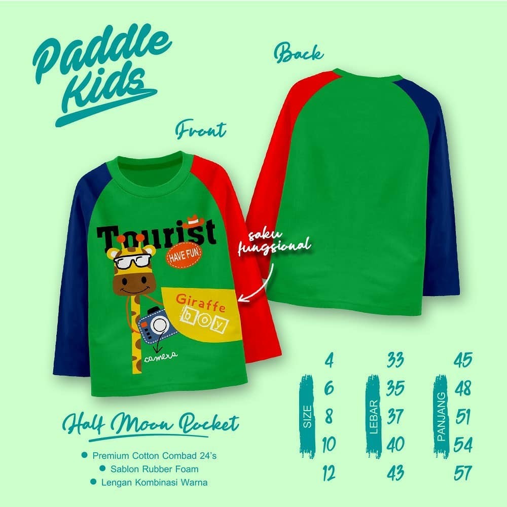 KAOS ANAK LAKI LAKI HALF MOON POCKET REGLAN USIA 4-12 TAHUN