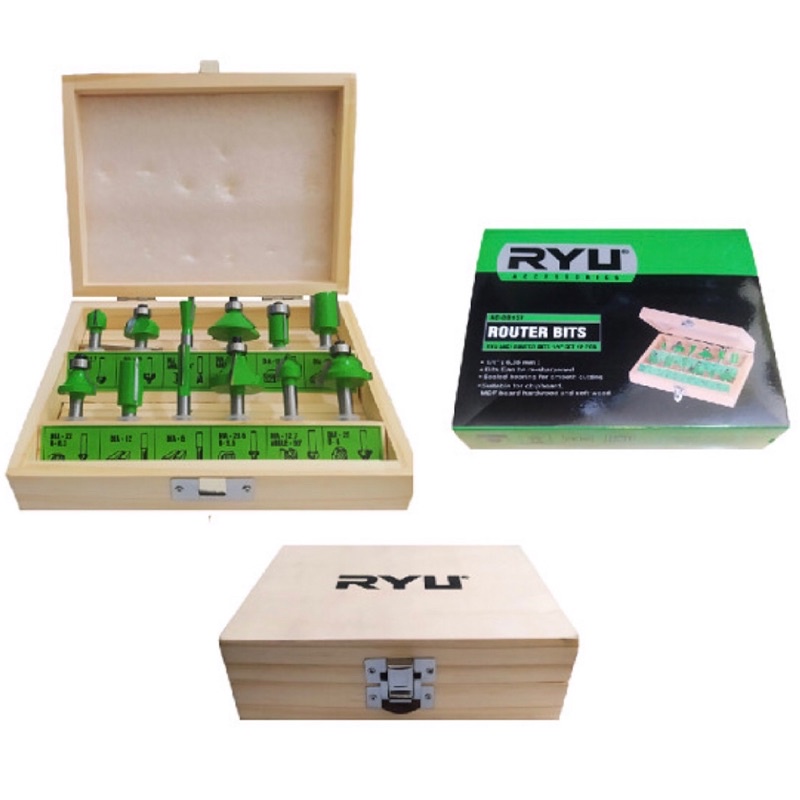 RYU Mata Profil Kayu Set 12 Pcs - Mata Router Trimmer Bit Set berkualitas