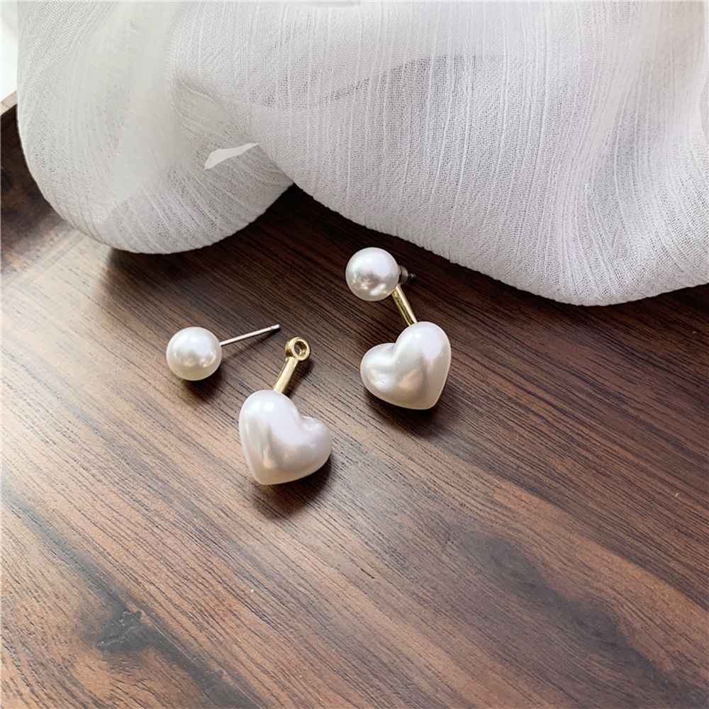 Anting Stud Mutiara Bentuk Hati Multi Warna Gaya Elegan Untuk Wanita