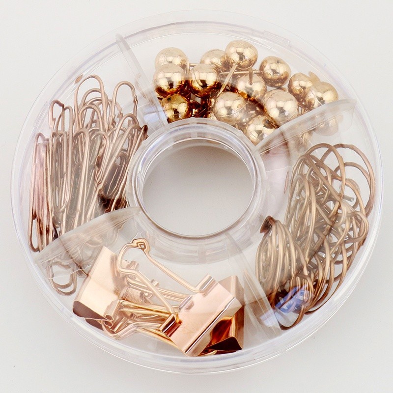 65pcs/set Binder Clips Push Pins Gold and Rose Gold Stationery Combination Set