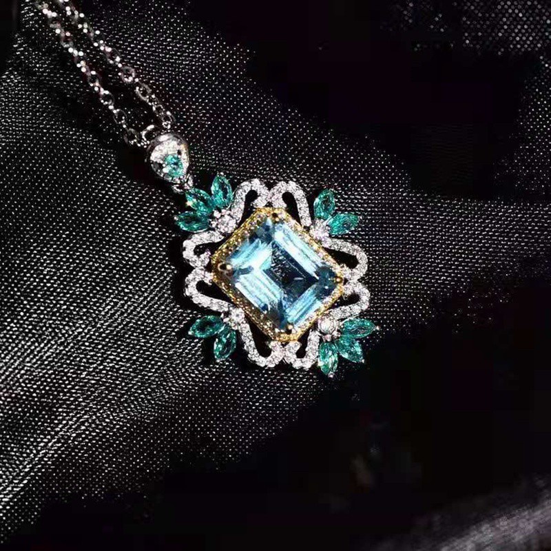 Elegant Square Blue Sapphire Rhine Topaz Pendant For Women 925 Sterling Silver Color Charms Necklace Fine Jewelry Wedding Gifts