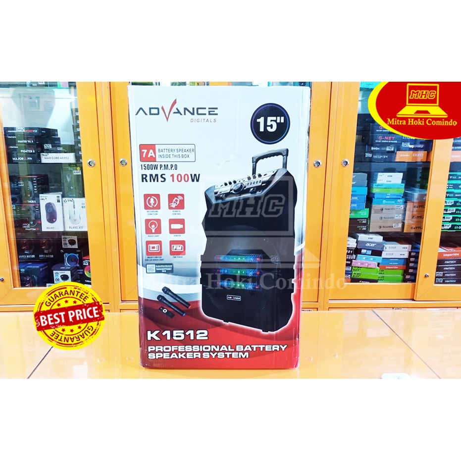 Speaker ADVANCE K1512 Portable 2 Mic Wireless Karaoke K 1512 Original