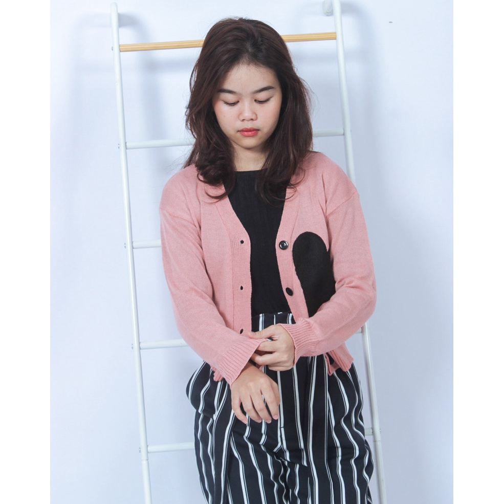 Tokomilkan - Cardigan Rajut Wanita Motif BLACK HEART / Cardygan Wanita / Atasan wanita