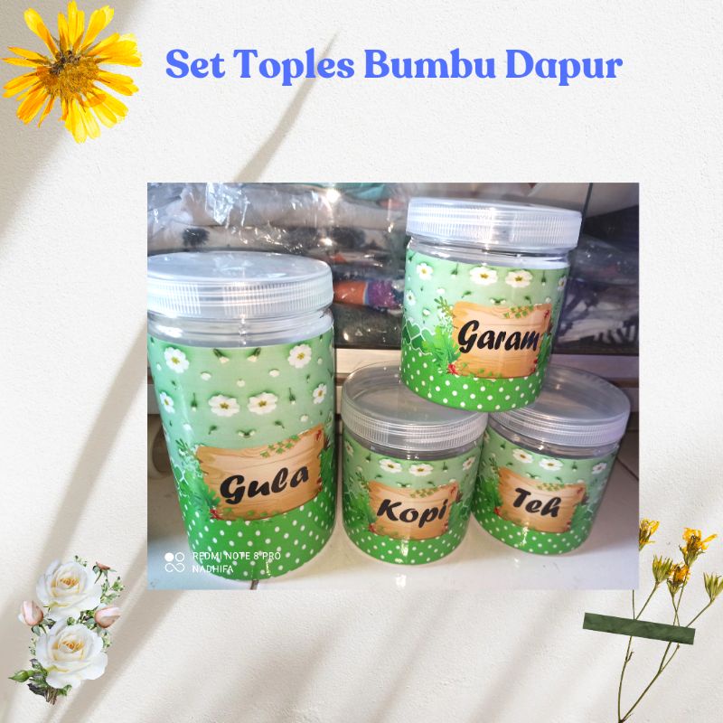 Set toples Bumbu Dapur motif bunga hijau stiker anti air bisa reques nama