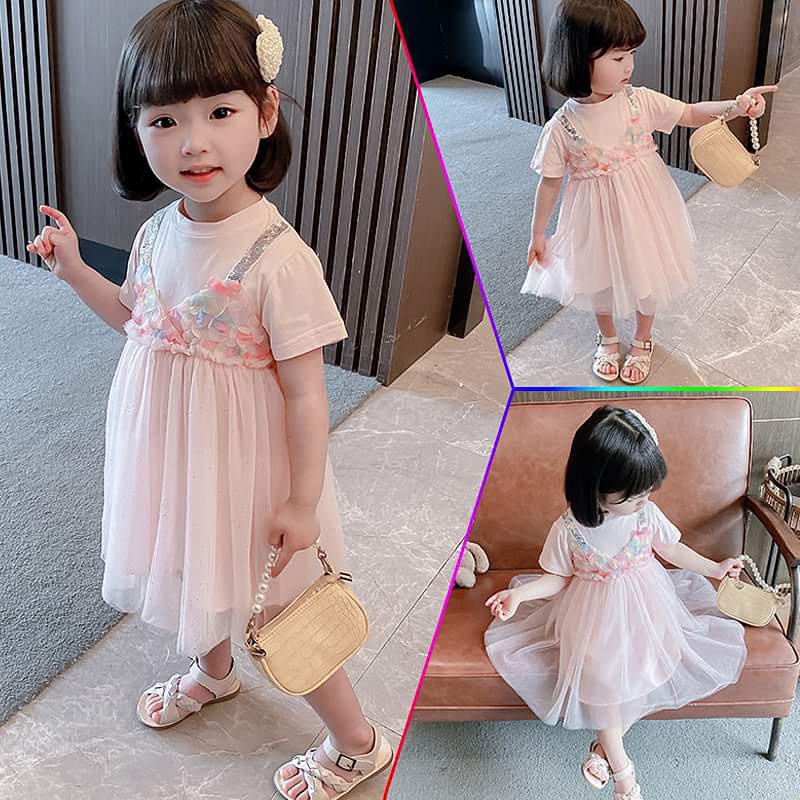 Dress Tutu Anak Perempuan Rainbow Sequin Pink