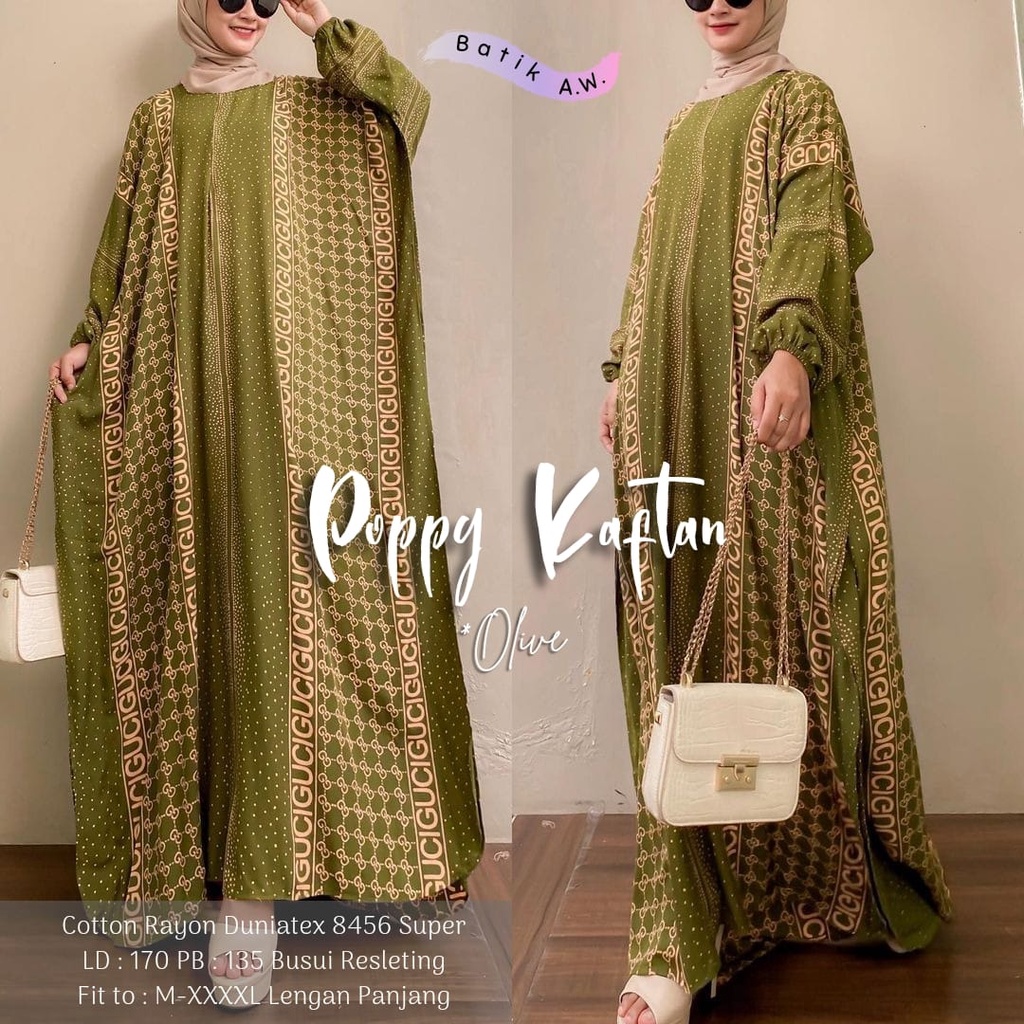 Batik A W - Popy Kaftan Wanita Jumbo XXXXL Motif Branded Gucci Busui Lengan Panjang Cotton Rayon Premium