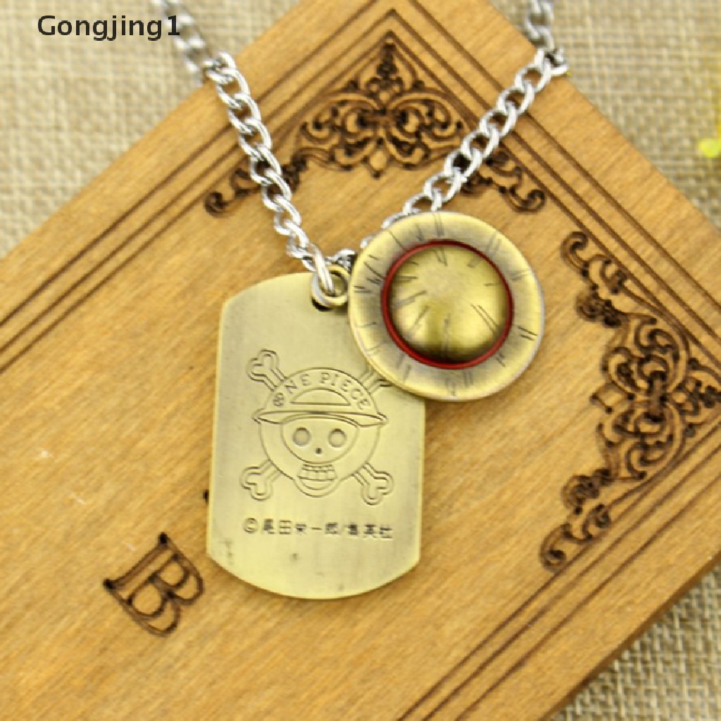 Gongjing1 1pc Kalung Rantai Dengan Liontin Logo Anime One Piece Luffy Topi Jerami