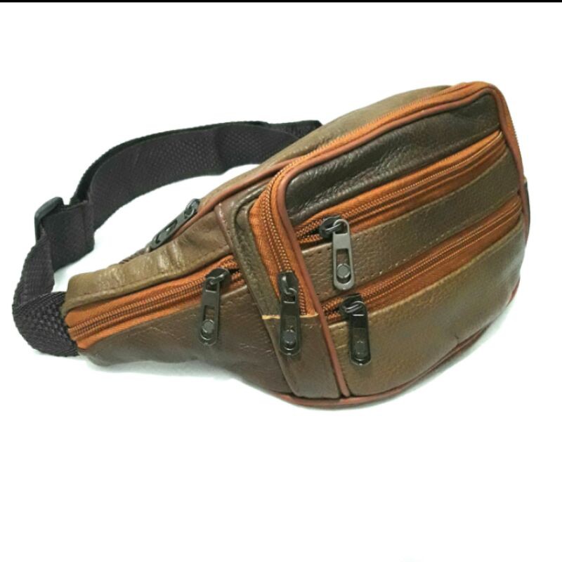 Tas Kulit Asli import 7 Ruang Tas Pinggang Kulit Waist Bag Kulit Tas Selempang Kulit Sling Bag