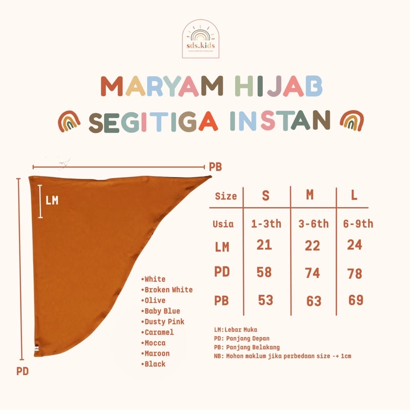 MARYAM Hijab Segitiga Instant 1-9thn / Jilbab Anak SDS Kids