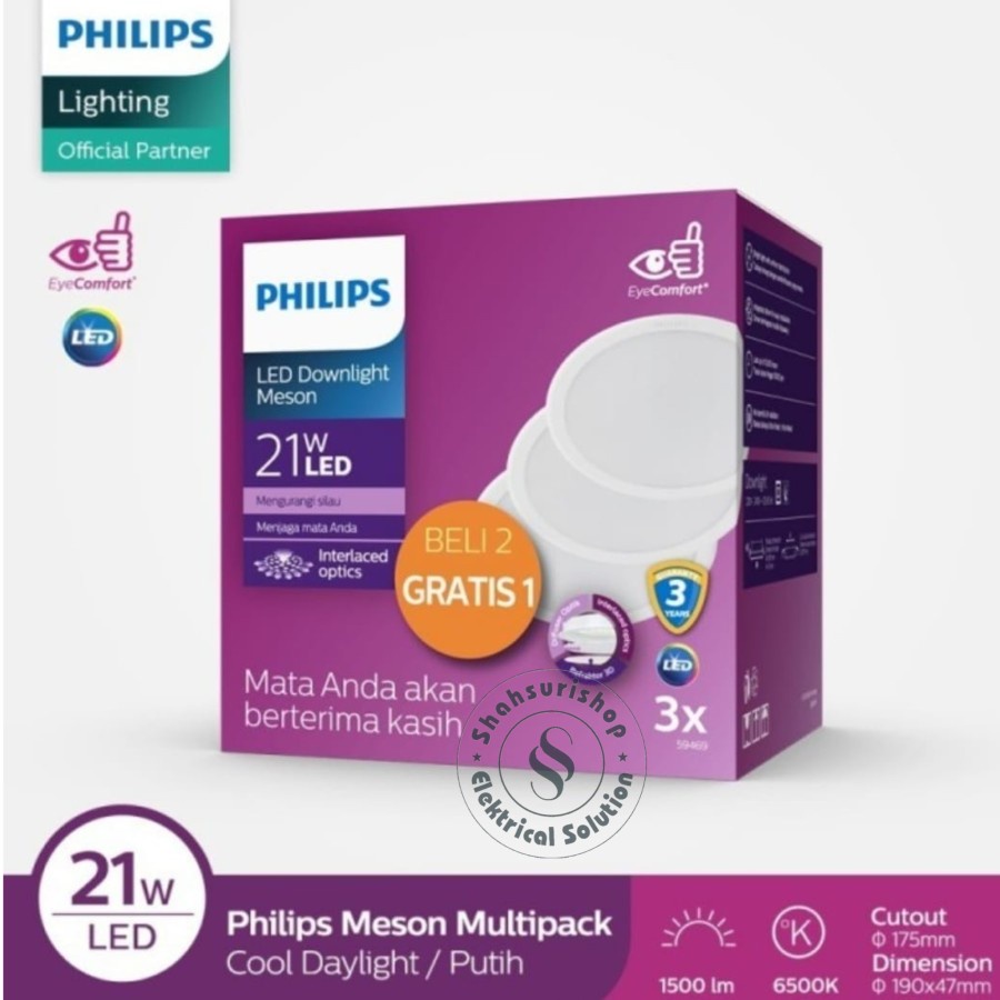 DOWNLIGHT LED PHILIPS PAKET 2 GRATIS 1 MESON 175 21 W WATT 21W