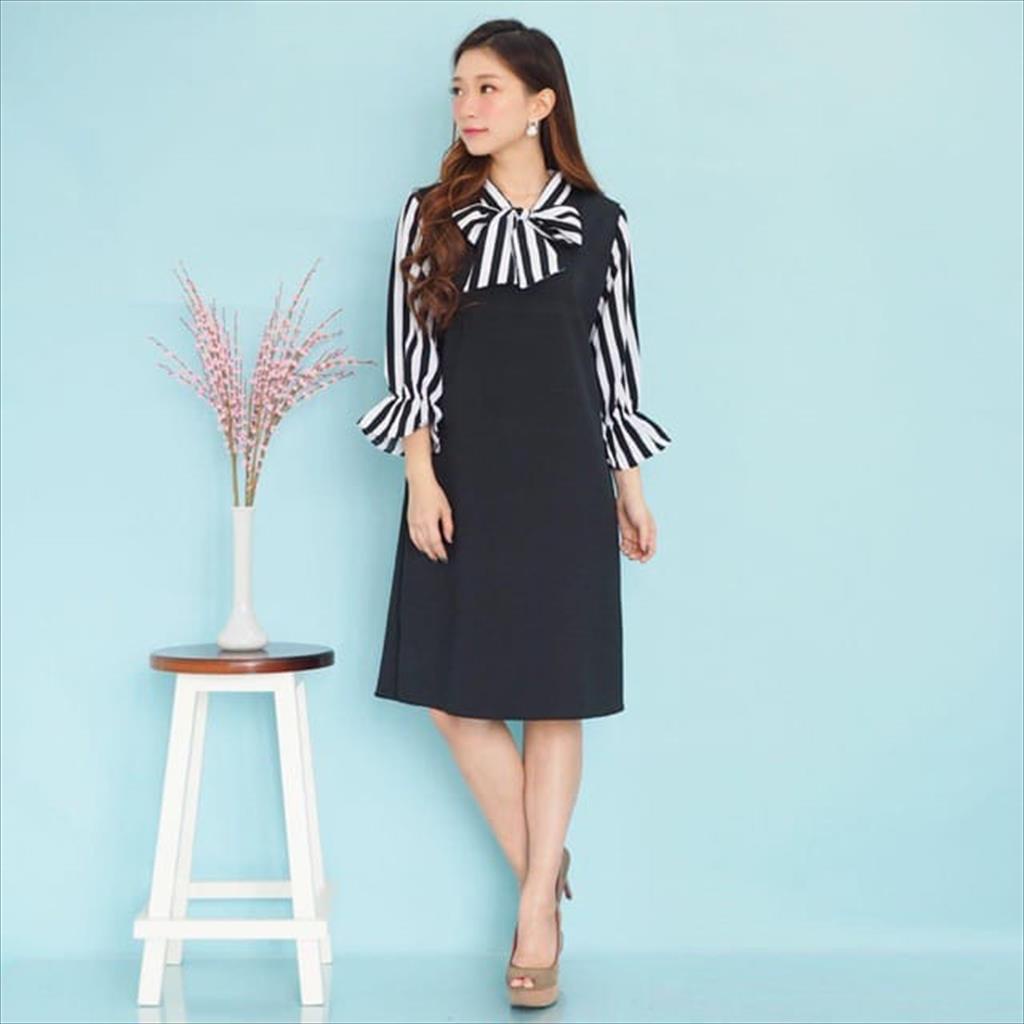 RILEY STRIPED DRESS BLACK