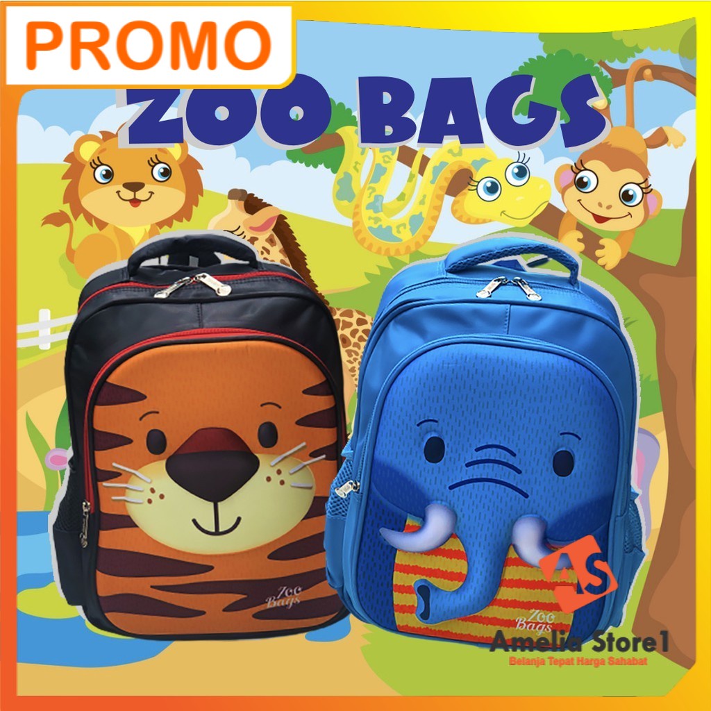WWH06 Tas Anak Sekolah SD Ransel 3D Timbul Zoo Bags Impor TKM