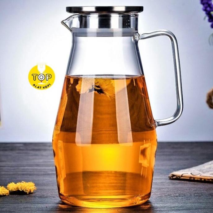 Pitcher teko teh jumbo kaca tahan api 2,2 liter + tutup stainless