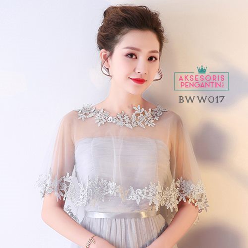 [READY STOCK] BOLERO PENGANTIN WANITA CARDIGAN PESTA WEDDING LACE SILVER BWW017