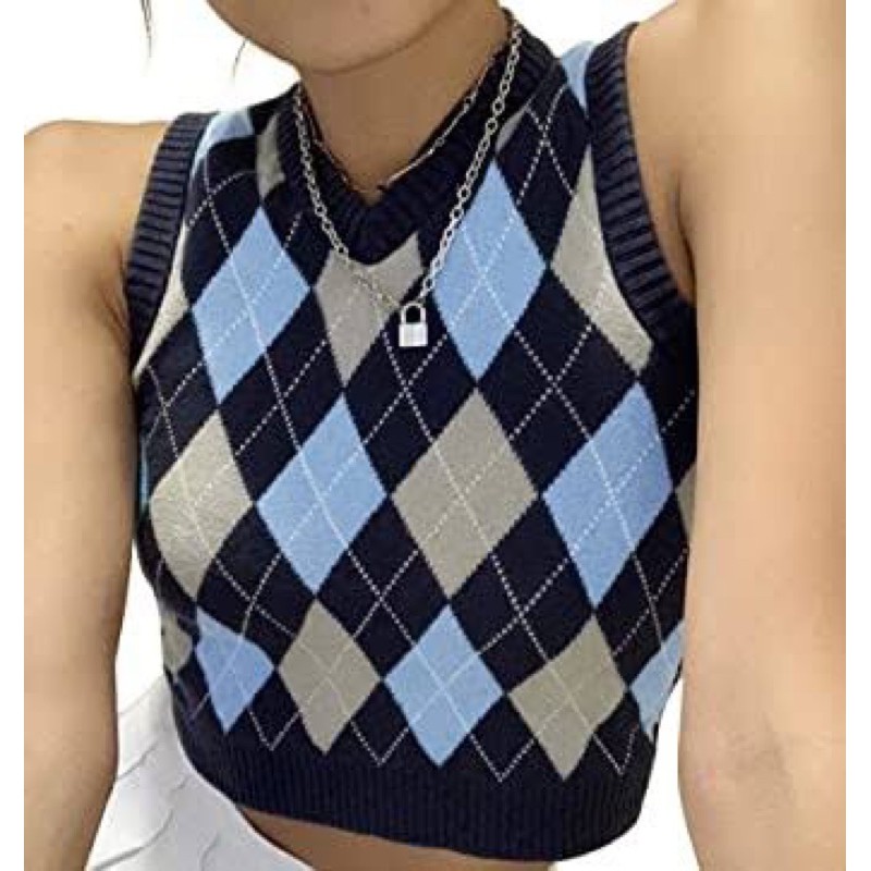 BABY ARGYLE VEST / ROMPI CROP ARGYLE DIAMOND MOTIF KETUPAT BRANDY MELVILLE DUPE