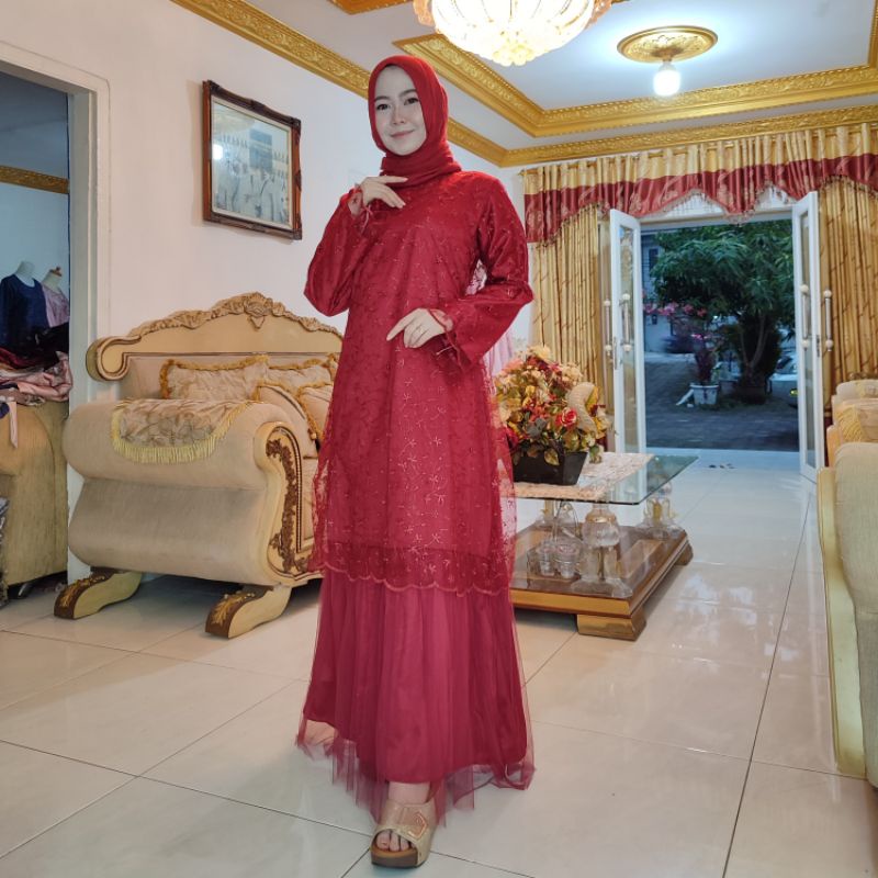 Gamis Pesta Geraldine Full Brukat Tile-FebbProject