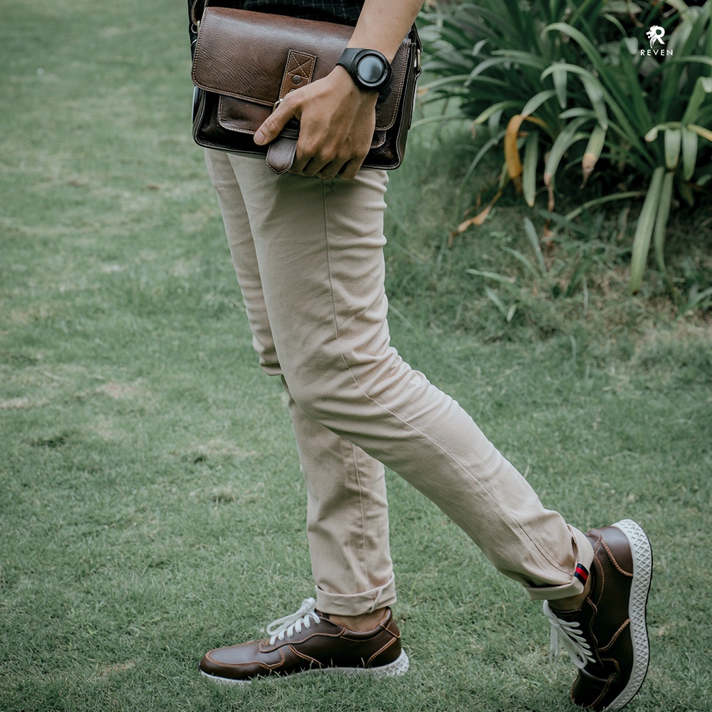 Sepatu Sneaker Sneakers Pria Cowok Laki Laki Casual Kasual Kulit Sapi Asli Santai Waterproof Tahan A