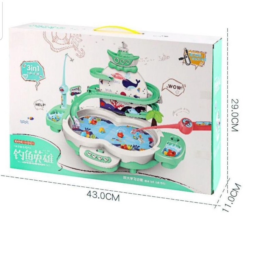 MAINAN PANCINGAN 3IN1 PANCINGAN IKAN MAGNET - SELUNCURAN DOLPHIN DAN MINI PIANO PANCINGAN - BC