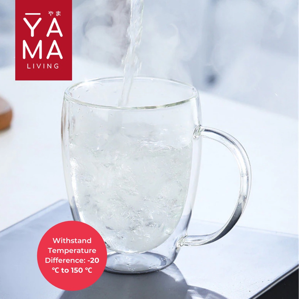 YAMA EIKO Tea Coffee Double Glass Anti Panas Insulated Cup Gelas Cangkir Teh Kopi Mug