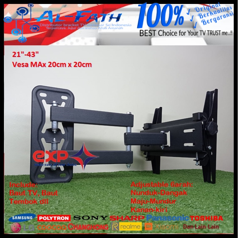 Bracket TV PANASONIC 14 s/d 43 inch 6 ARAH FULL BESI SUPER KOKOH GARANSI 100% ORI