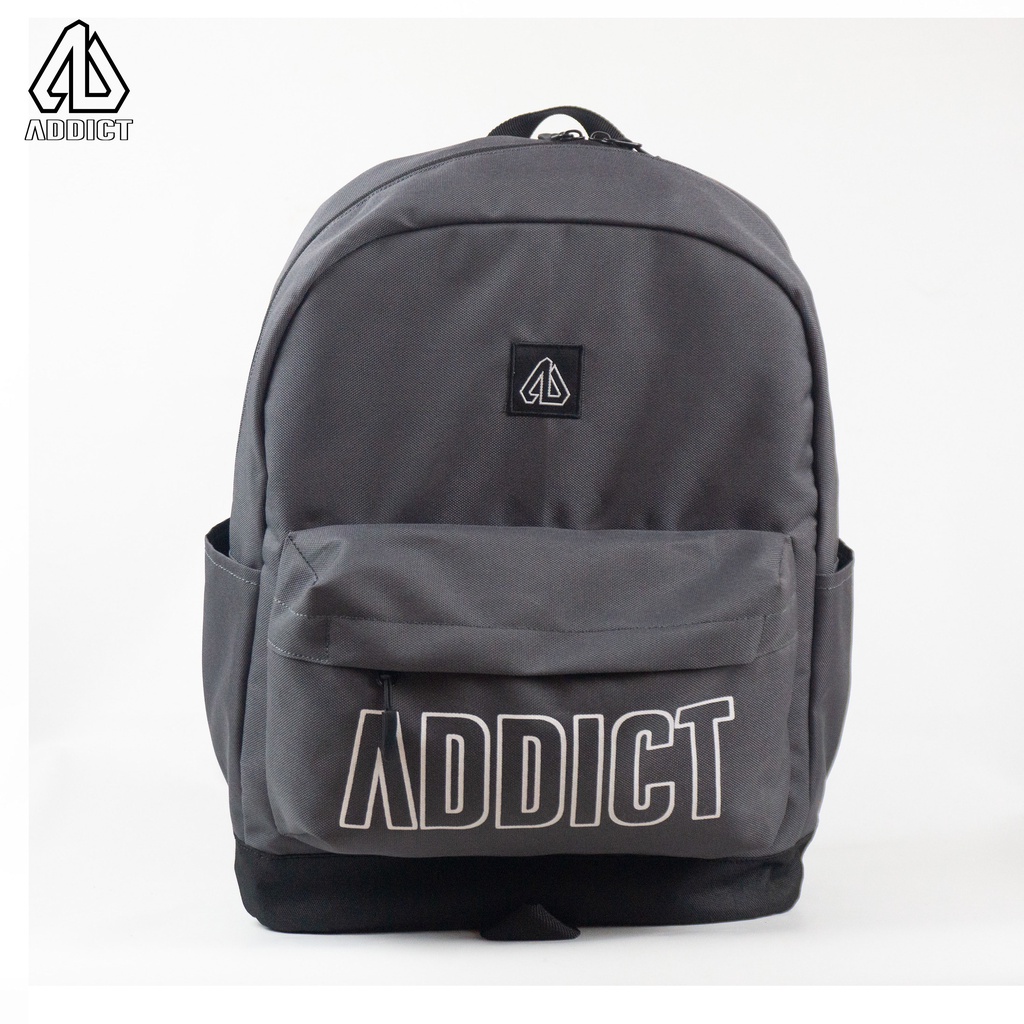 Tas Backpack Grey Black | Tas Pria | Tas Laptop | Tas Sekolah | Tas Punggung ADDICT Original