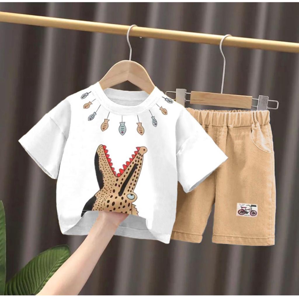 free ongkir xtra cod setelan baju bayi anak motif buaya ikan coklat size 1-5 tahun bahan katun premium termurah terbaru terlaris/ setelan baju bayi anak laki laki/ setelan baju bayi anak perempuan/ setelan baju bayi anak cowo/ setelan baju bayi anak cewe