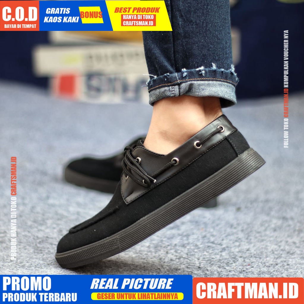 CRAFTS X ZAPATO Sepatu Kasual Pria Kantor Loafers Fashion Hitam Kanvas Sepatu Pria Casual Sepatu Kerja Kantor Semi Formal Kuliah Kondangan Gaya Santai Keren Kekinian Murah Terlaris