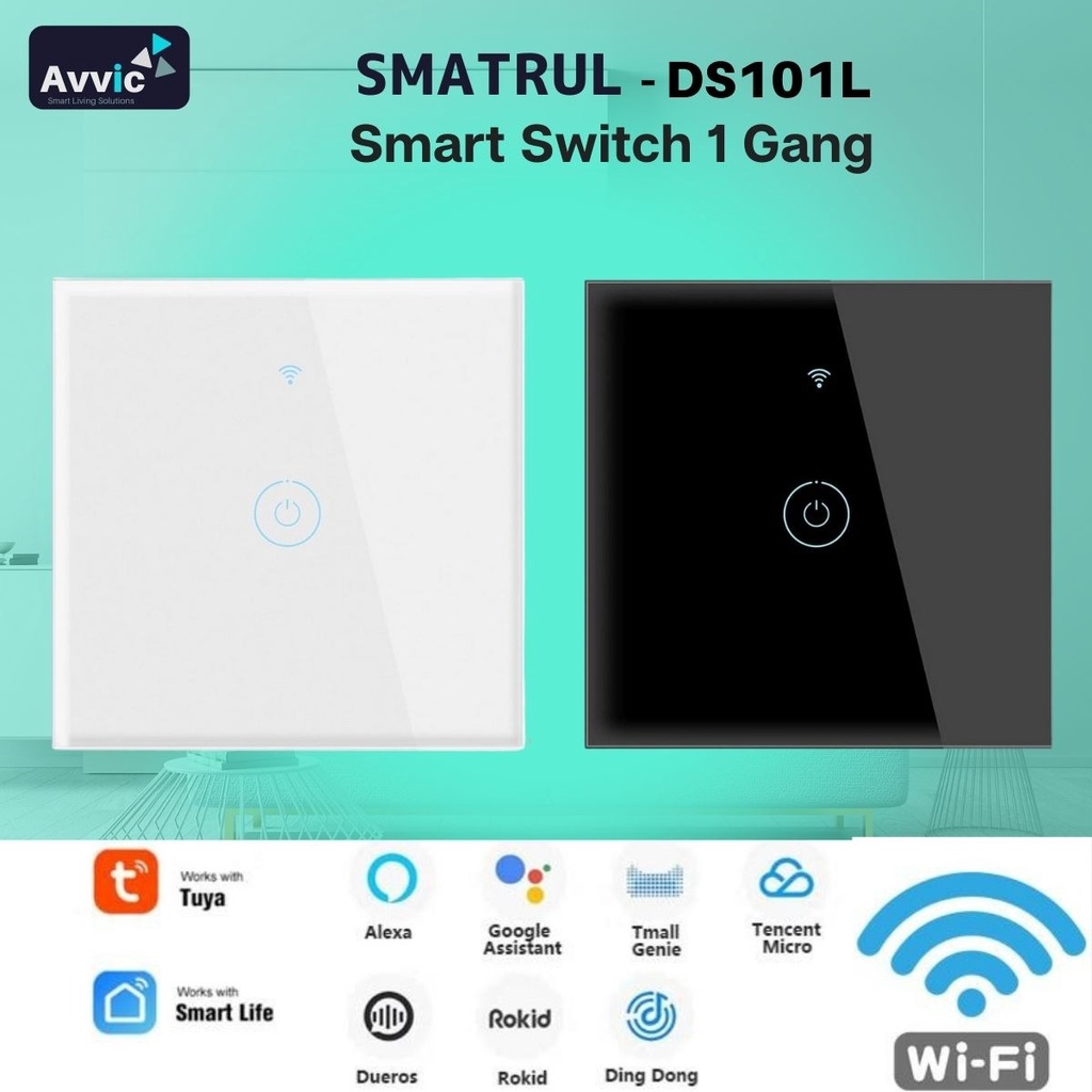 SMATRUL Smart Wall Switch DS101L WiFi 1 Gang Saklar WiFi Touch Sentuh Compatible Google Home &amp;Alexa