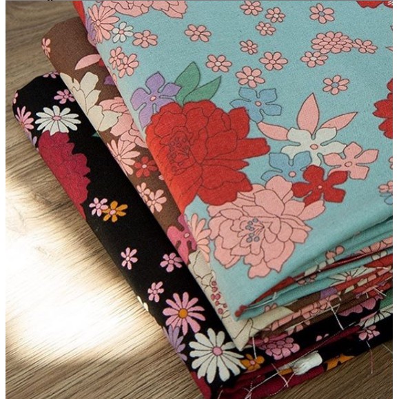 KAIN KATUN LINEN IMPOR MOTIF BUNGA BESAR/KAIN DIY/KAIN MASKER