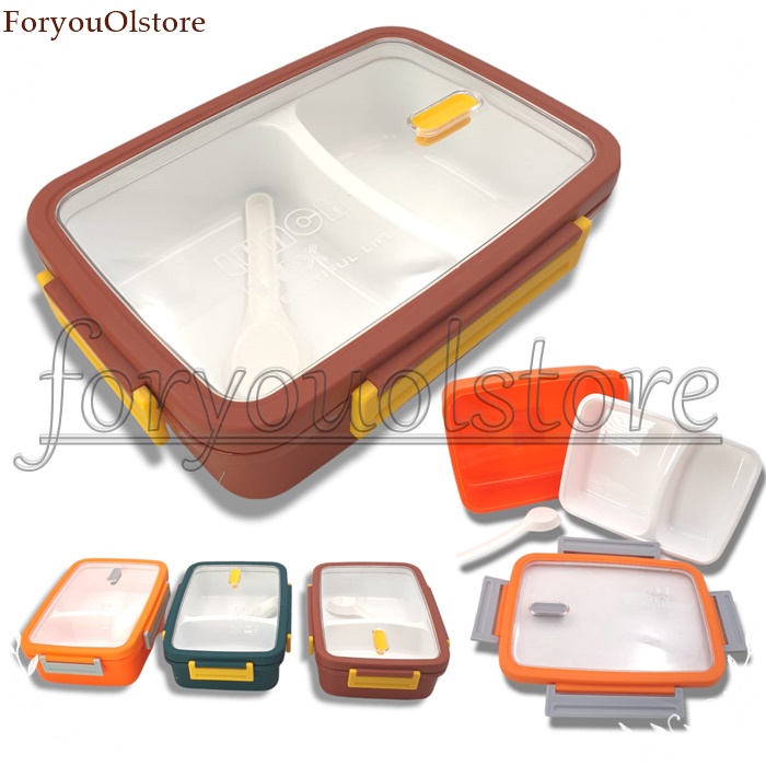 Tempat Makan Lunch Box/ Lunch Box  Set / Kotak Makan Transparan Bento Box 1100ml / BPA Free /  Anti bocor kotak makan/ Free Sendok/Kotak Bekal