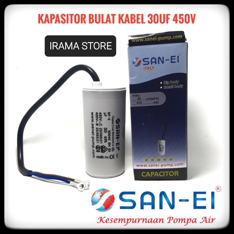 SAN EI Kapasitor Bulat 30uf 450V Kapasitor Kabel Pompa Air 30 uf 450V MURAH