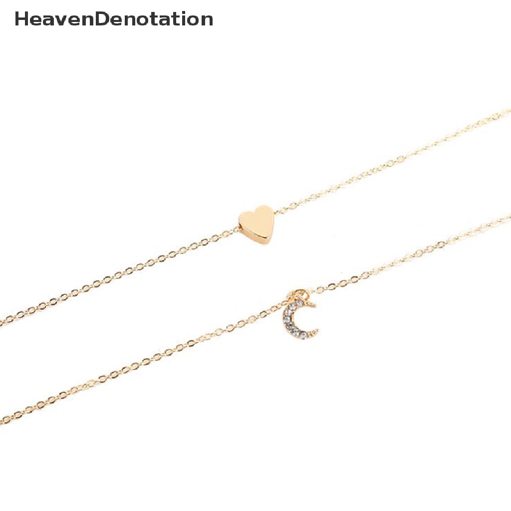 Kalung Choker Multilayer Dengan Liontin Hati Dan Bulan Untuk Wanita