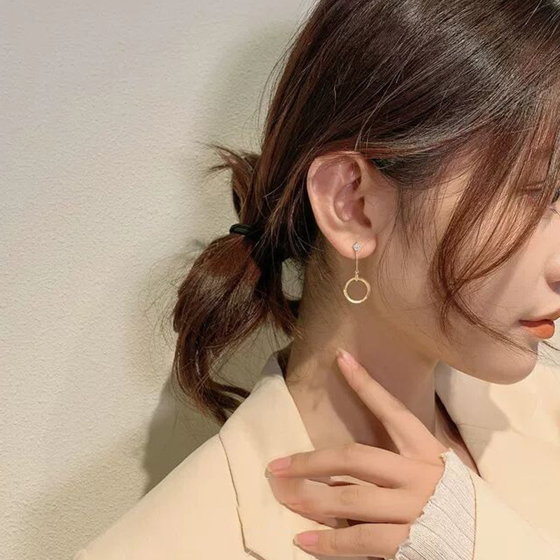 Korean Simple Fashion Circle Diamond Geometric Gold Earrings Elegant Retro Earring Jewelry Accessories