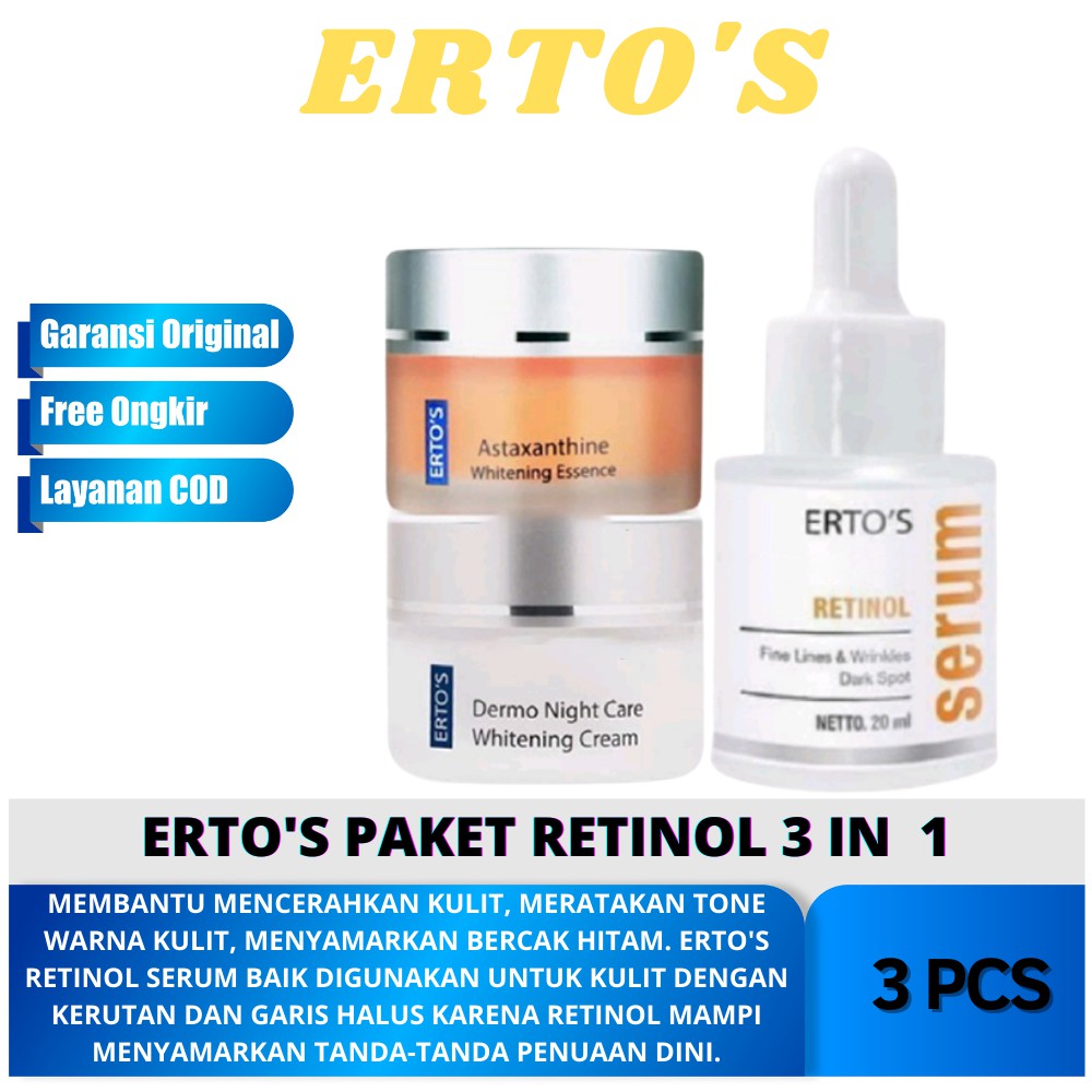 Ertos Paket Whitening Anti Penuaan Dini Flek Hitam Dan Wajah Kusam 3in1 (Asta ,NC, Retinonol)