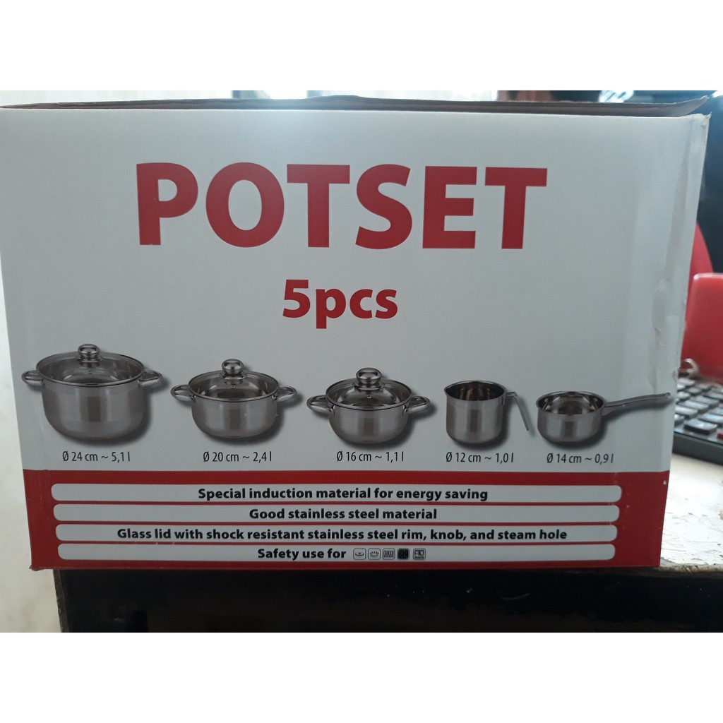 Potset 5pcs Stainless Stell Panci Set High Presure