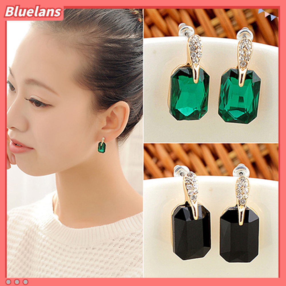 Bluelans Women Elegant Rectangle Rhinestone Ear Studs Earrings Jewelry Birthday Gift