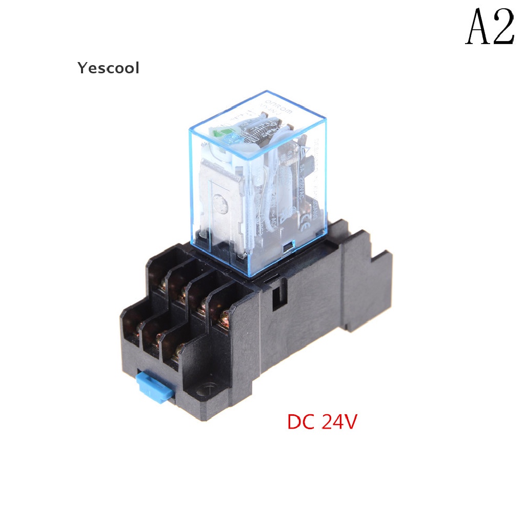 Yescool MY4NJ Coil Power Relay DIN Rail Mount 14 Pin 4PDT 12v / 24v / 220v Dengan Socket