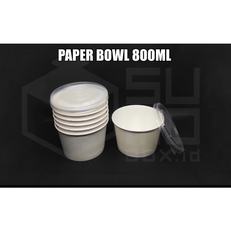 Paper bowl 800ml + tutup / Mangkuk kertas / wadah kertas tebal/ Cup mangkok tahan panas [ECERAN]