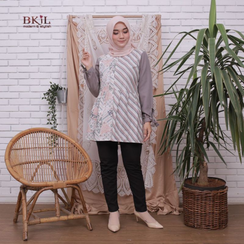 BLOUSE BAJU BATIK PITA KOMBI LENGKAN PANJANG