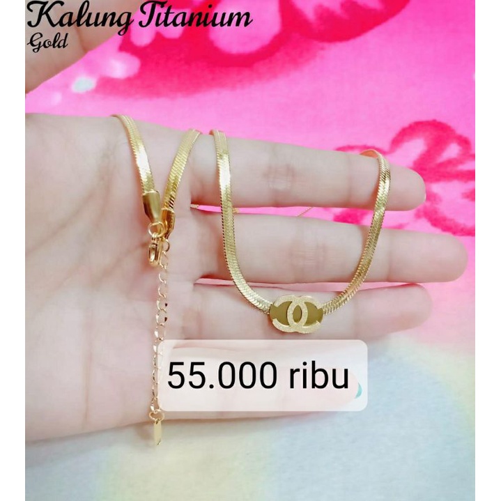kalung titanium asli warna mas
