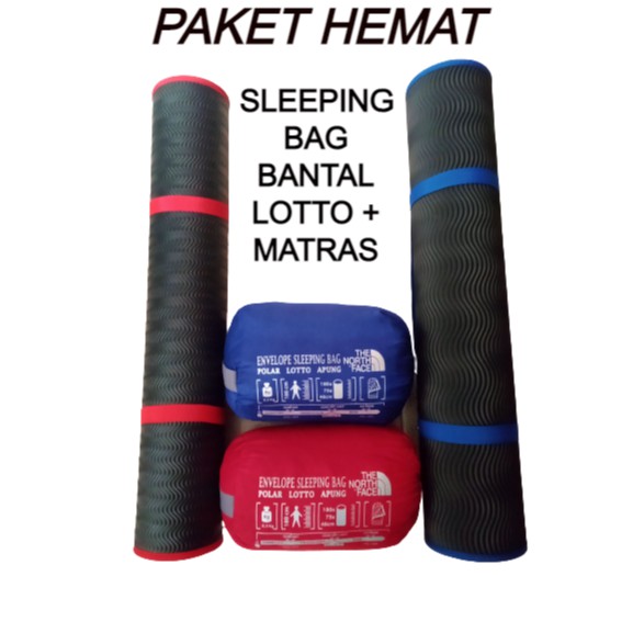 Paket hemat sleeping bag bantal lotto + matras