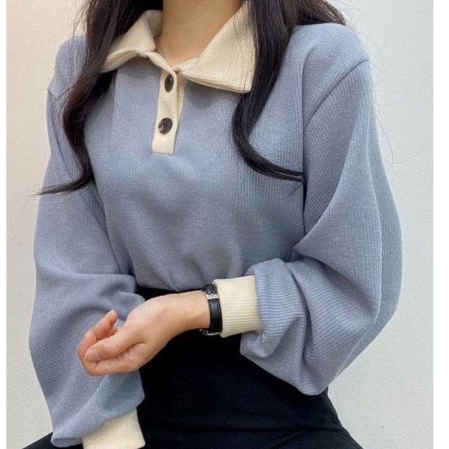 sweater wanita - Collar Girl Sweater Oversize - sweeter wanita korean style